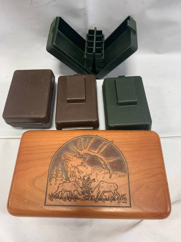 Lot of 4 MTM Shell Boxes & Wood Box
