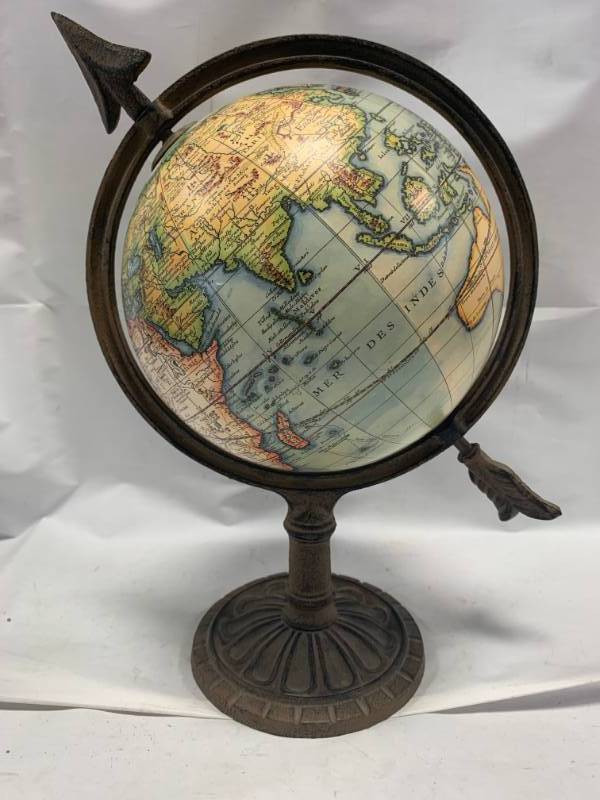 Vintage Cast Iron Globe 13 Tall
