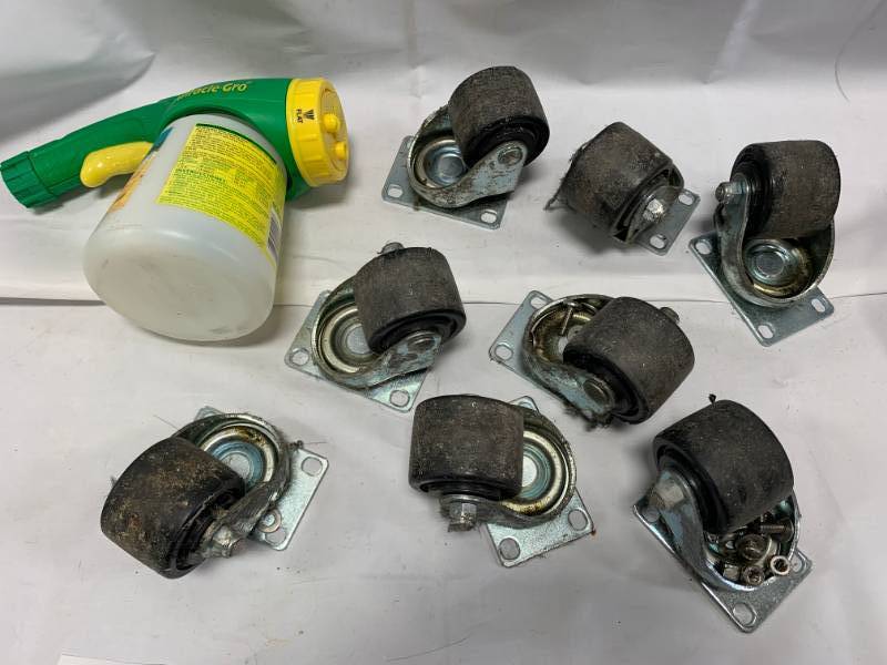 Lot of 8 Casters & Miracle Gro Sprayer