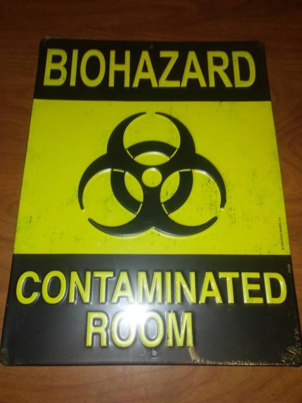 lot 201 image: Biohazard contaminated room metal sign