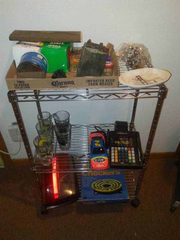 lot 206 image: Metal rolling rack plus contents.