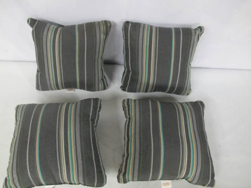 lot 55 image: 4 Sunbrella Striped Designer Pillows - Gray  Green  Tan
