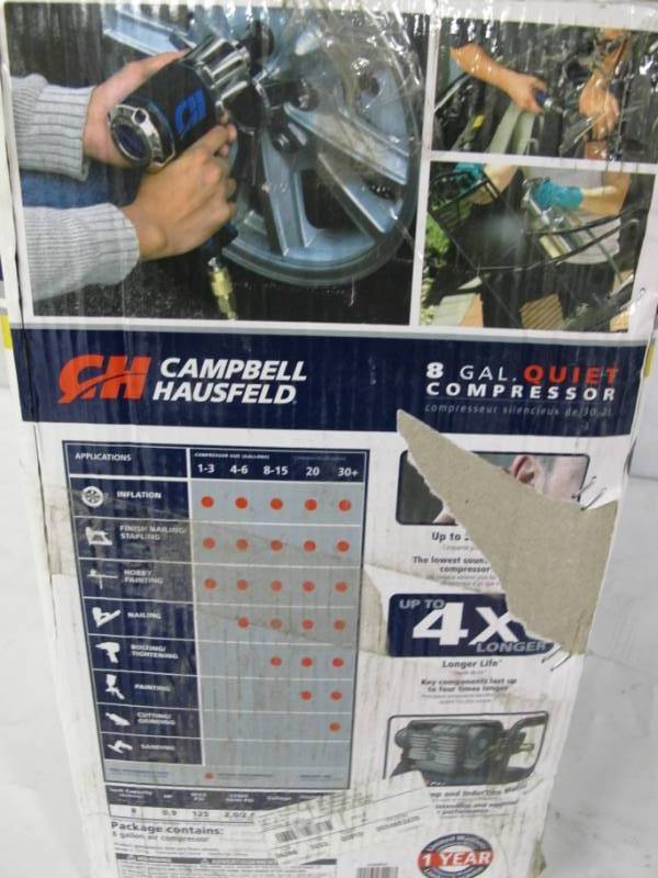 lot 41 image: Campbell Hausfeld 8-Gallon Quiet Hot Dog Air Compressor DC080510
