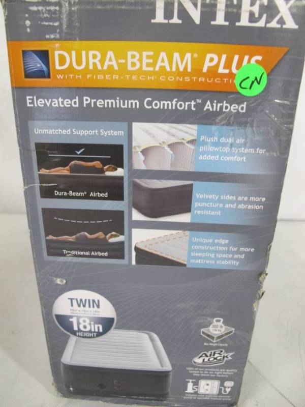 lot 52 image: Intex 18 in Twin Dura-Beam Ultra Plush Airbed with Internal Pump
