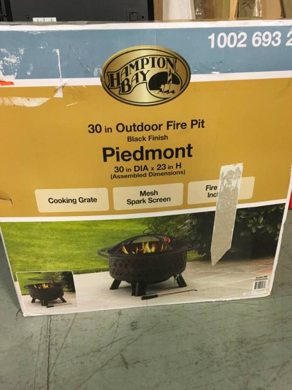 Hampton Bay Piedmont 30 in. Steel Fire Pit in Black with Poker not used
