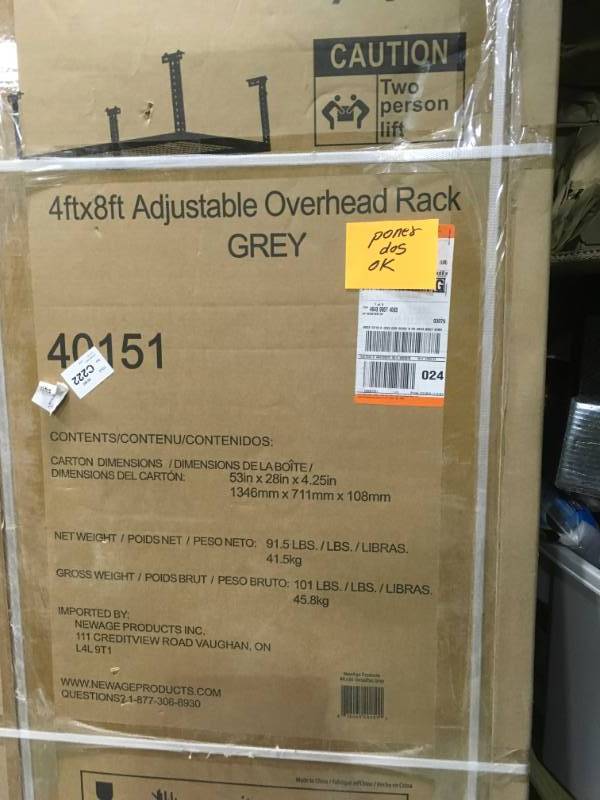 Lot 2 NewAge Products Performance 96 in. L x 48 in. W x 42 in. H Adjustable VersaRac Ceiling Storage Rack in Gray not used