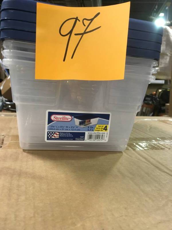 Sterilite 1641 6-Qt Storage Box. Clear with Blue Lid Pack of 4 not used