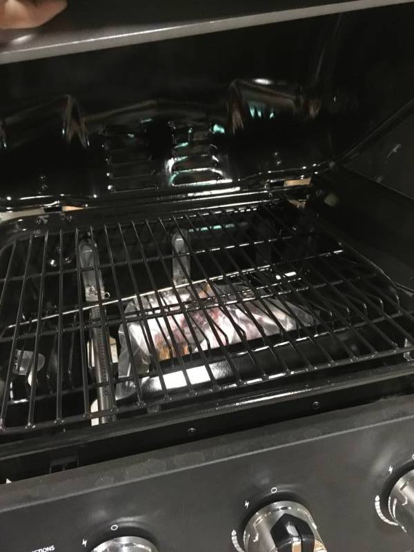 lot 5 image: Dyna-Glo 3-Burner Open Cart Propane Gas Grill in Black SEE PIC HANDLE BROKEN