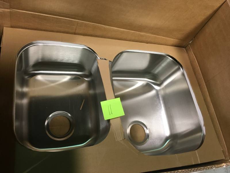 lot 11 image: Glacier Bay All-in-One Undermount Stainless Steel 32 in. Double Bowl Kitchen Sink not used