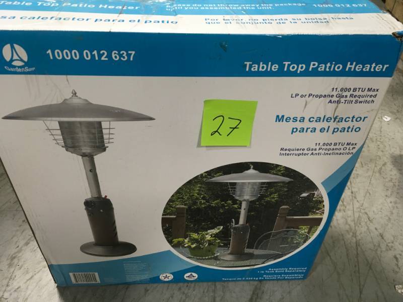 lot 27 image: Hampton Bay 11,000 BTU Powder Coated Bronze Tabletop Propane Patio Heater in very good condition