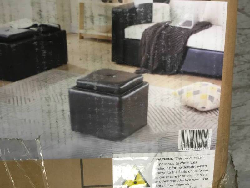 lot 32 image: Faux Leather, Single Storage Brown Ottoman with 1-Flip over Serving Tray by Hodedah in very good condition
