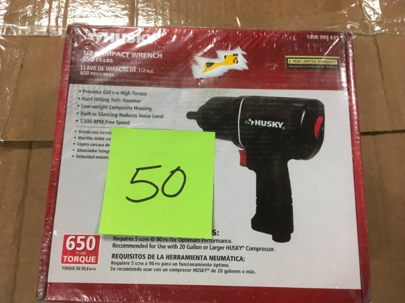lot 50 image: Husky 12 Impact Wrench 650 FT-LBS 1000 999 635 not used