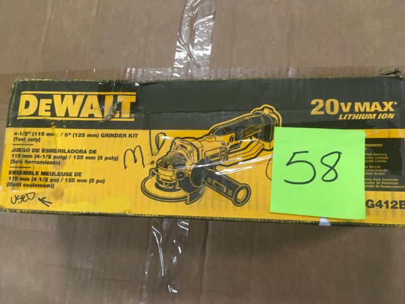 lot 58 image: DEWALT 20-Volt MAX Lithium-Ion Cordless 4-12 in. to 5 in. Grinder (Tool Only) USED in very good condition