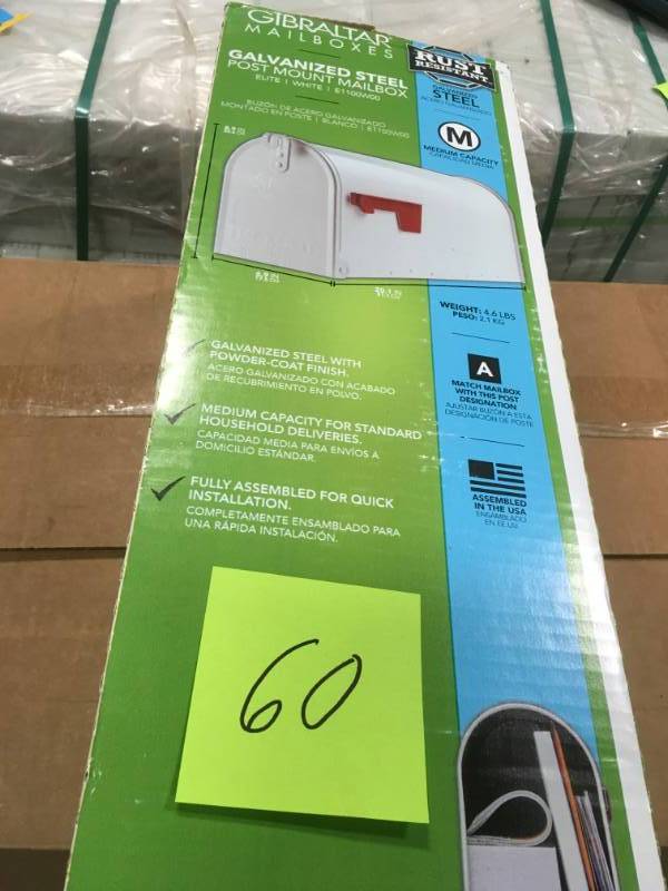 lot 60 image: Gibraltar Mailboxes Elite White Medium Galvanized Steel Post-Mount Mailbox in very good condition