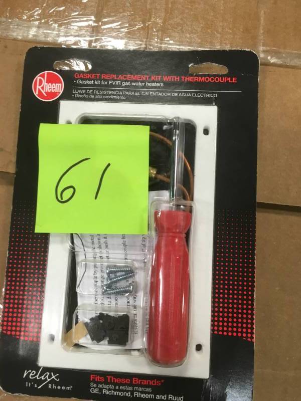 lot 61 image: Gasket Replacement Kit with Thermocouple for FVIR Water Heater not used