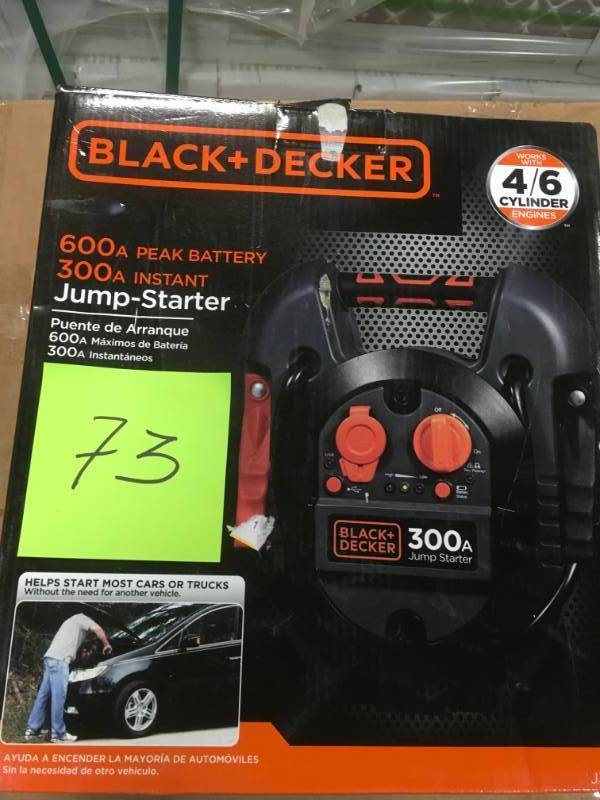 lot 73 image: BLACKDECKER 300 Amp Portable Jump Starter in very good condition