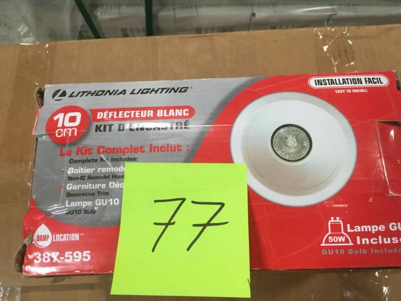 lot 77 image: Lithonia Lighting 4 in. GU10 Matte White Baffle Recessed Kit in very good condition