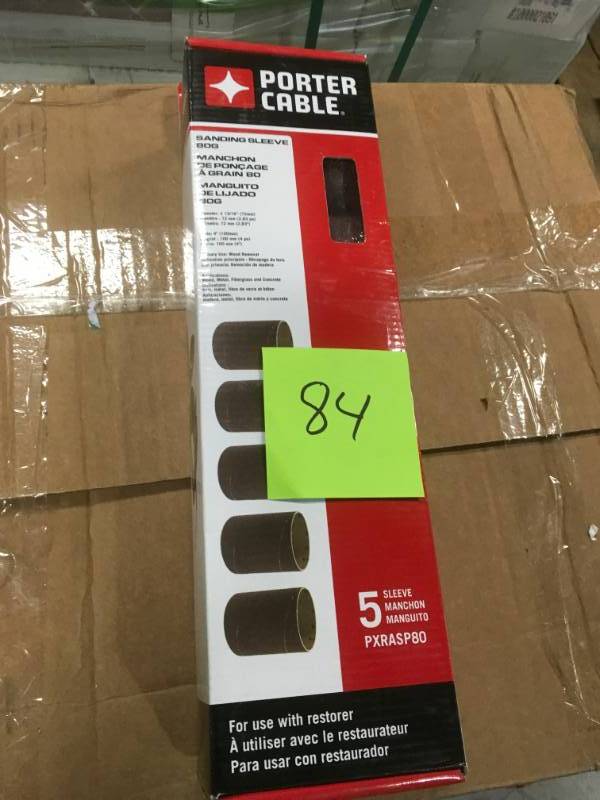 lot 84 image: Porter-Cable Restorer 80-Grit Restorer with Sanding Roller Sleeves (5-Pack) not used