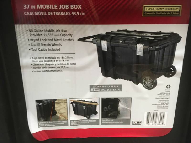 lot 1 image: Husky 37 in. Mobile Job Box Utility Cart Black HINGE BROKEN DAMAGE