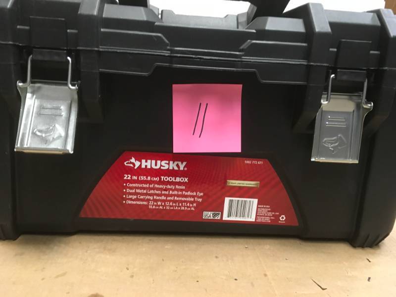 lot 11 image: Husky 22 in. Plastic Tool Box with Metal Latches in Black in good condition