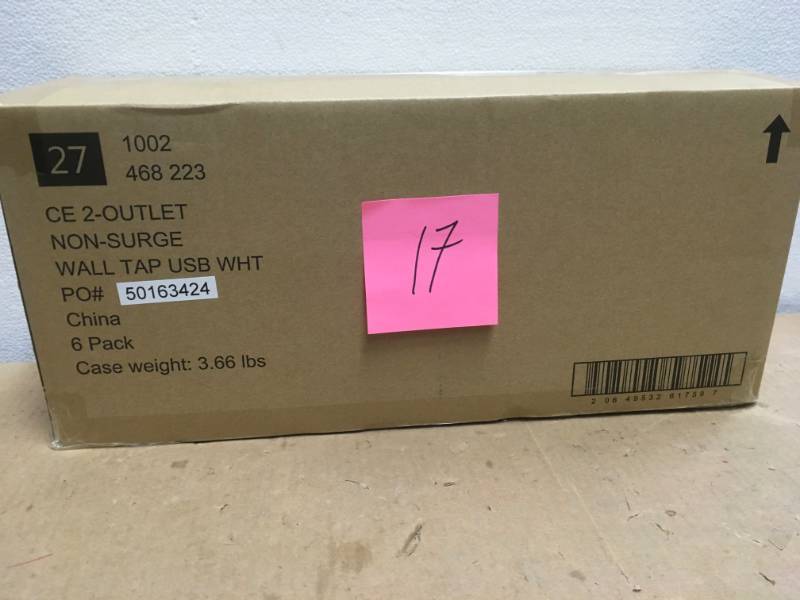 lot 17 image: Commercial Electric 4.2 Amp 2-Outlet 2-USB Wall Tap Power Station, White in good condition