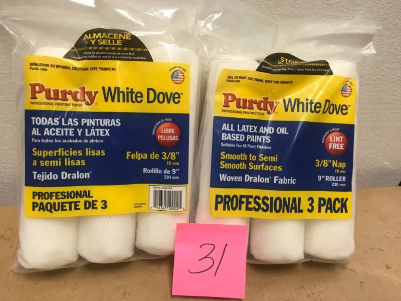 lot 31 image: Purdy White Dove 3-Pack 9-in Standard Woven Synthetic Blend Paint Roller Cover not used
