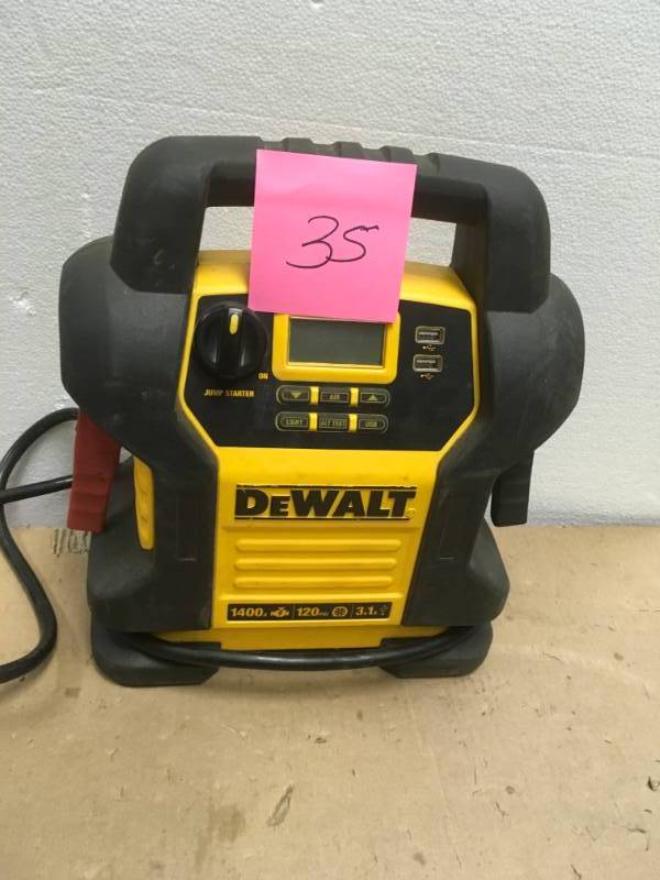 lot 35 image: DEWALT 1400 Peak Amp Jump Starter with Digital Compressor in good condition