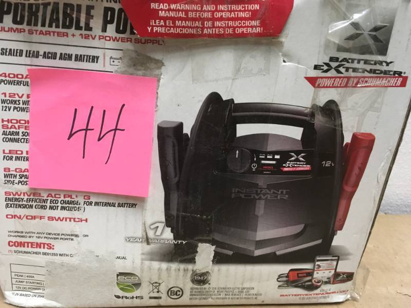 lot 44 image: Schumacher Battery Extender 12-Volt, 400 Amp Battery Jump Starter in good condition