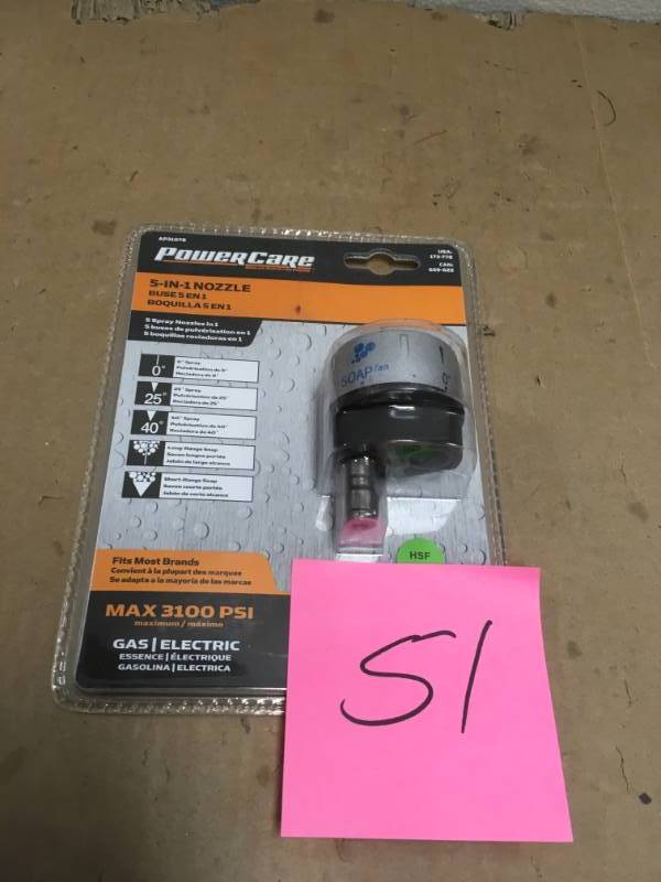 lot 51 image: Power Care 5-in-1 3,100 psi Gas and Electric Pressure Washer Nozzle in good condition