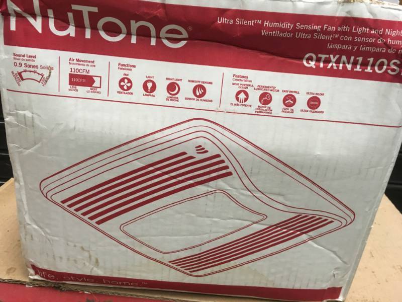 lot 75 image: QTXN110SL Ultra Silent Humidity Sensing Ventilation Fan w Incandescent Light & Night-Light, 6 Ducting (110 CFM) in good condition