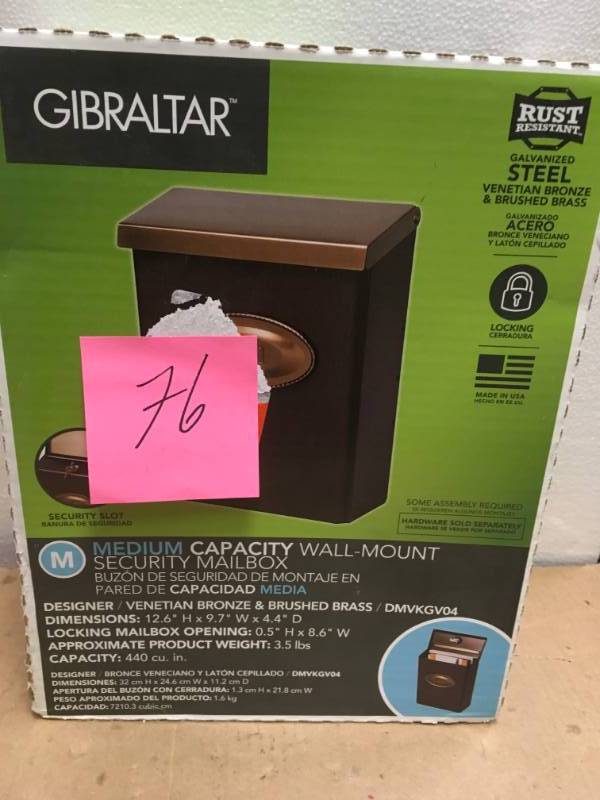 lot 76 image: Gibraltar Mailboxes Designer Medium Venetian Bronze Vertical Wall-Mount Locking Mailbox in good condition
