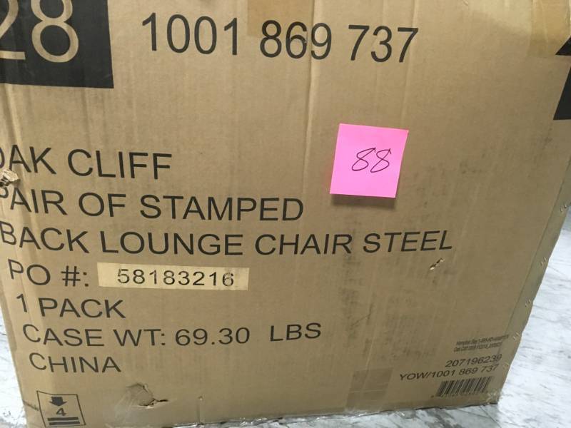 lot 88 image: Hampton Bay Oak Cliff Stationary Metal Outdoor Lounge Chair with Chili Cushion (2-Pack) in good condition