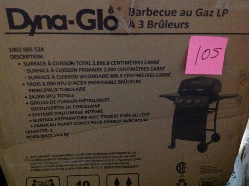 lot 105 image: Dyna-Glo DGC310CNP-D 3-Burner Open Cart Propane Gas Grill, Black