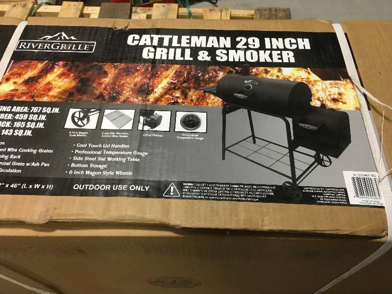 lot 3 image: RiverGrille Cattleman 29 in. Charcoal Grill and Smoker in Black not used