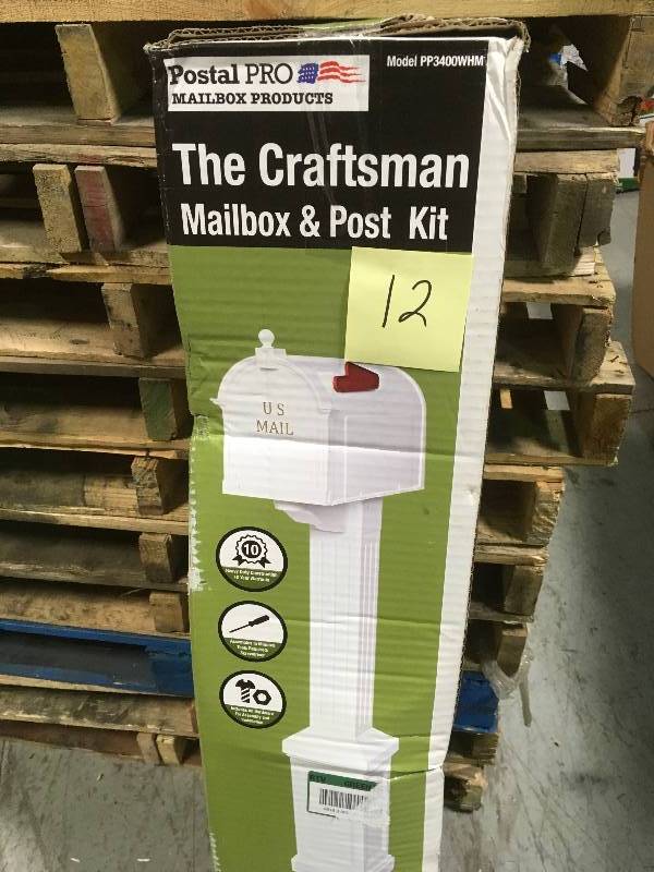 lot 12 image: Postal Pro Craftsman Mailbox and Post Kit, White in good condition