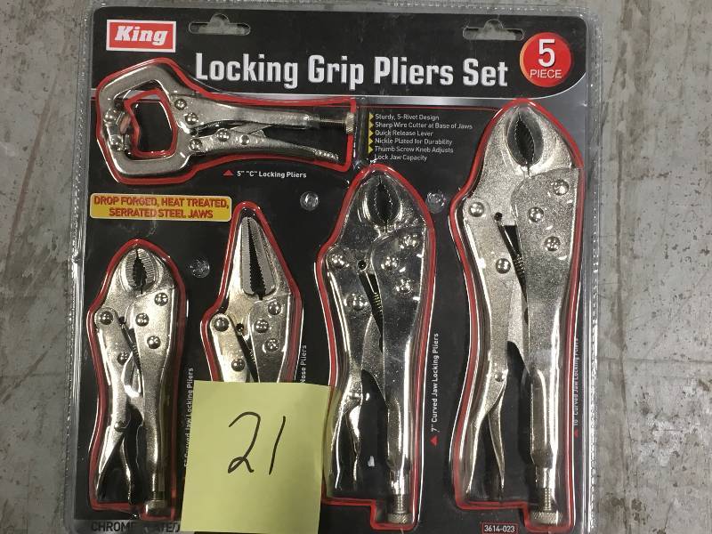 lot 21 image: King Assorted Locking Grip Pliers Set (5-Piece) not used