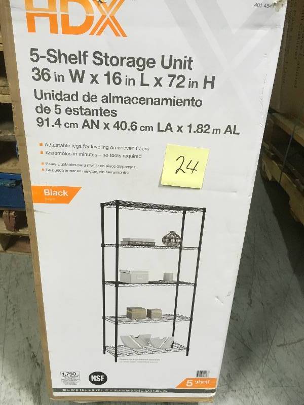 lot 24 image: HDX 5-Shelf Black Wire Shelving Unit in good condition