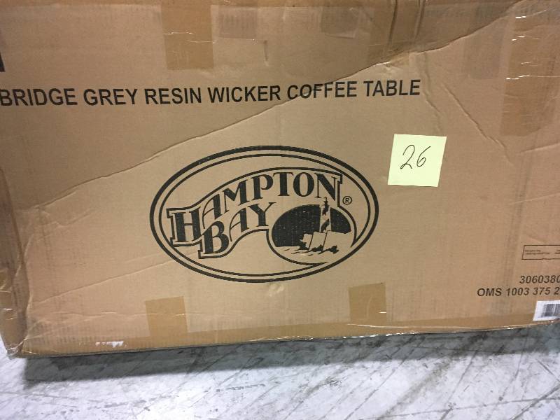 lot 26 image: Hampton Bay Cambridge Grey Wicker Outdoor Coffee Table in good condition