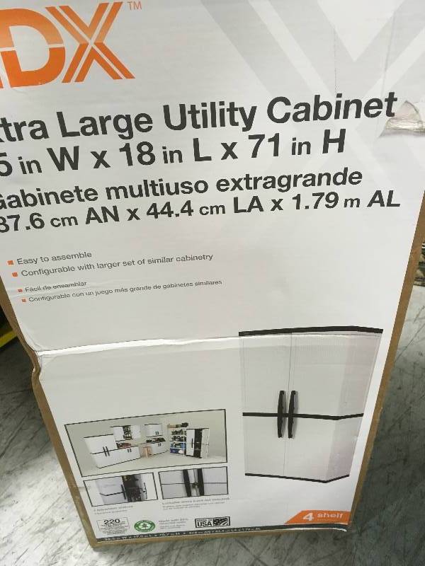 lot 29 image: HDX 35 in. W 4 Shelf Plastic Multi-Purpose Cabinet in Gray in good condition