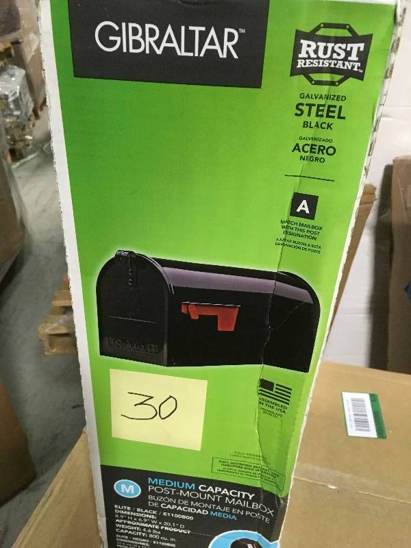 lot 30 image: Gibraltar Mailboxes Elite Medium Black Galvanized Steel Post-Mount Mailbox in good condition