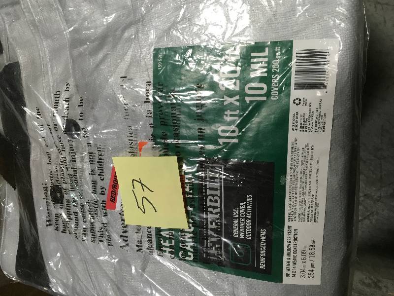 lot 57 image: 10 x 20 Feet Heavy Duty Canopy Tarp Waterproof Water Resistant Outdoor Cover in good condition