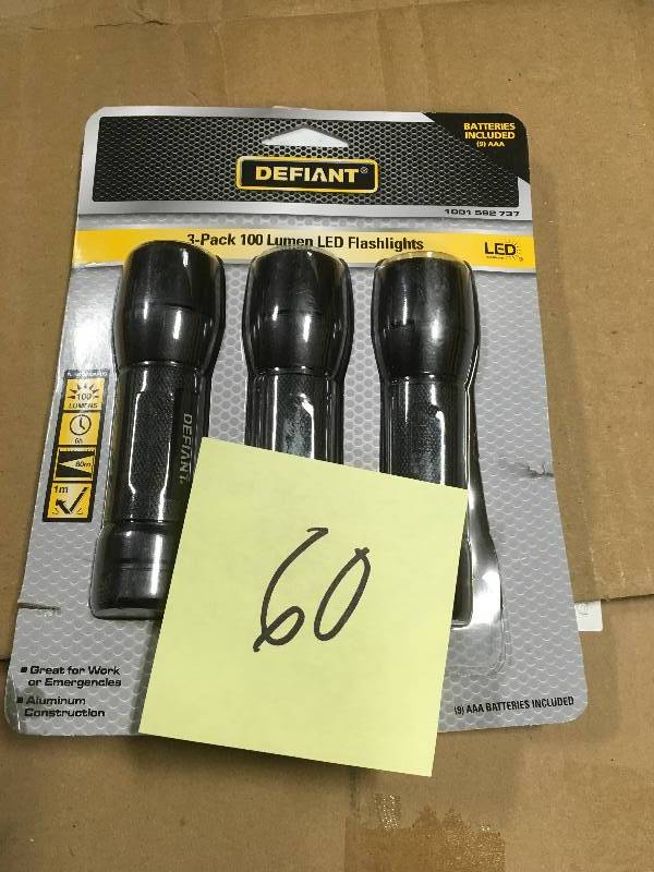 lot 60 image: Defiant 80-Lumen LED Flashlight (3-Pack) in good condition