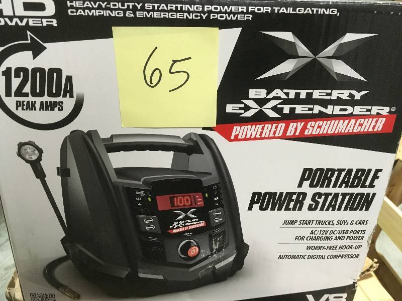 lot 65 image: Schumacher Battery Extender 12-Volt, 1,200 Amp Battery Jump Starter in good condition