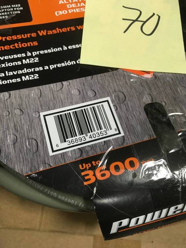 lot 70 image: Power Care 3600 PSI 932x30 Pressure Washer ReplacementExtension Hose Adapto in good condition