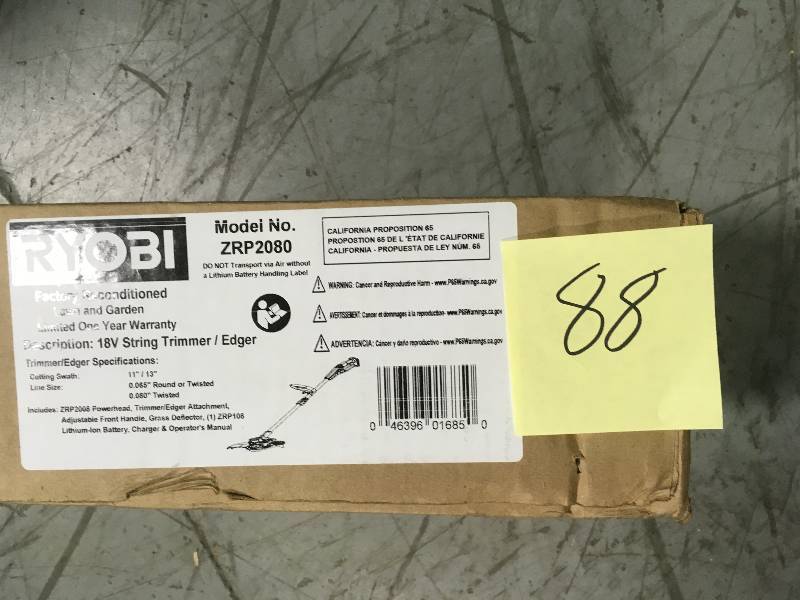 lot 88 image: RYOBI Reconditioned ONE 18-Volt Lithium-Ion Cordless String TrimmerEdger - 4.0 Ah Battery and Charger Included in good condition