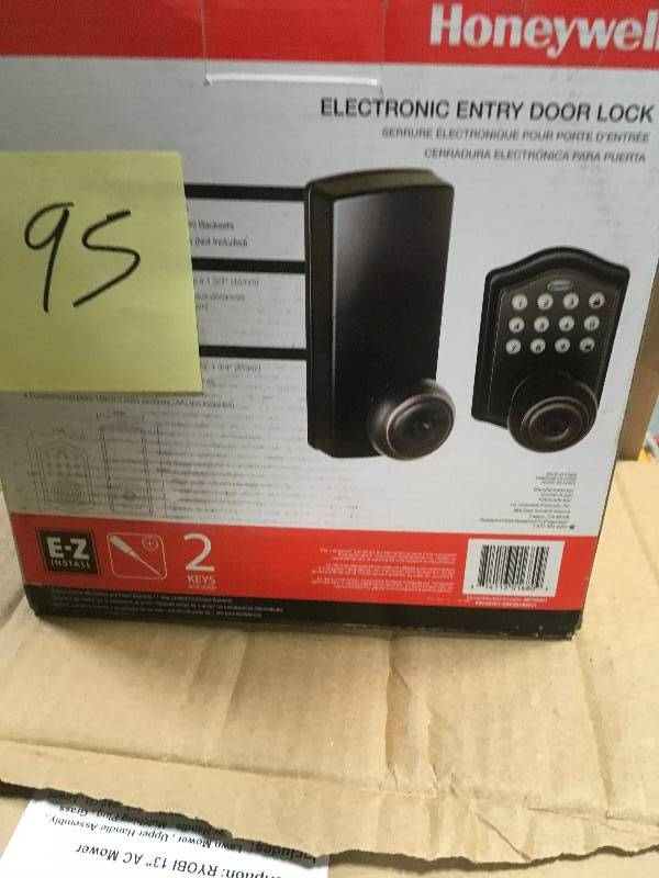 lot 95 image: Honeywell Oil Rubbed Bronze Keypad Electronic Knob Entry Door Lock with Alarm in good condition