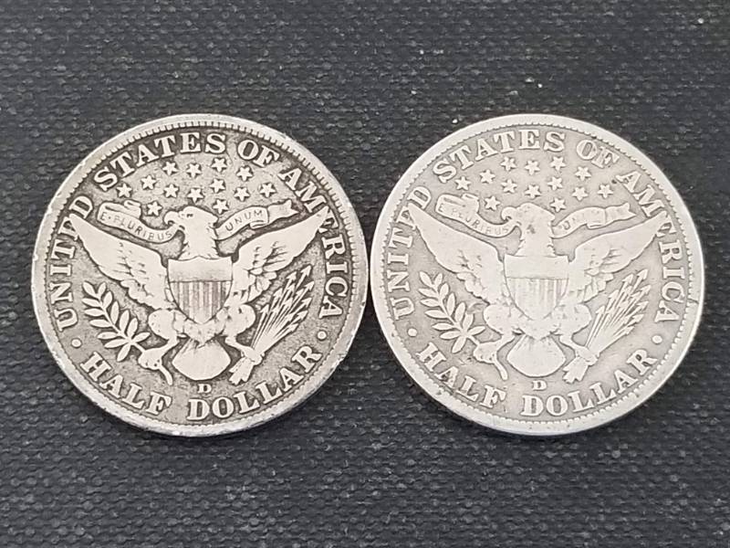 2 BARBER SILVER HALF DOLLARS 1907-D 1915-D