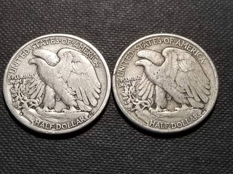 2 WALKING LIBERTY HALF DOLLARS 1942-D 1943