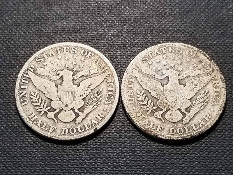 2 BARBER SILVER HALF DOLLARS 1902 1905-S