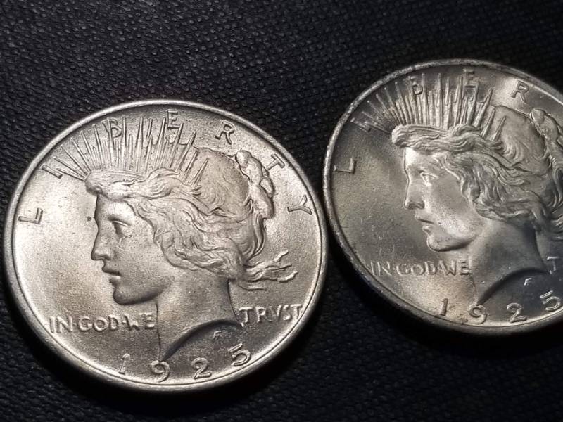 2 BU 1925 PEACE SILVER DOLLARS SHARP COINS